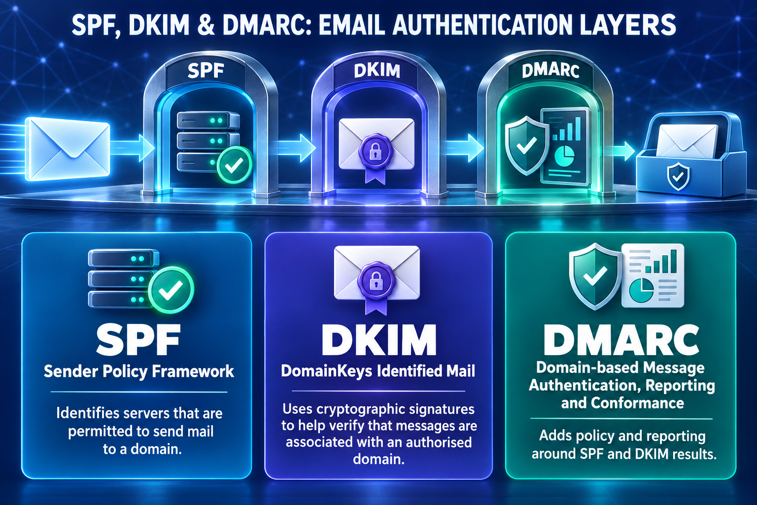 SPF DKIM and DMARC authentication