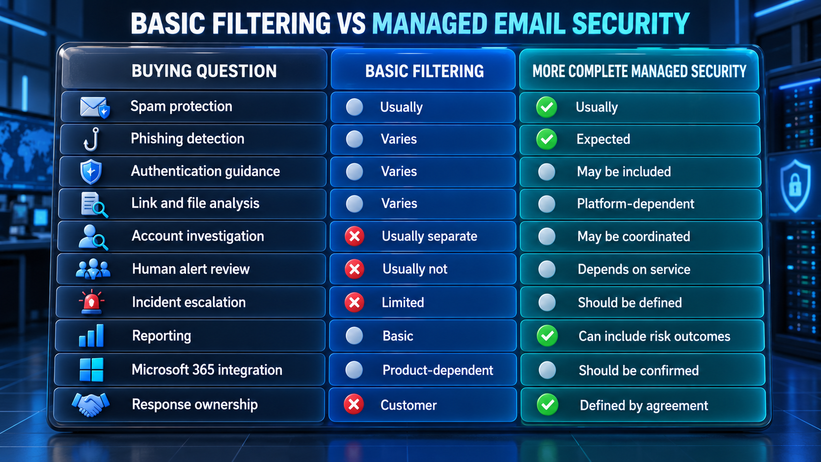 Basic filtering versus managed security