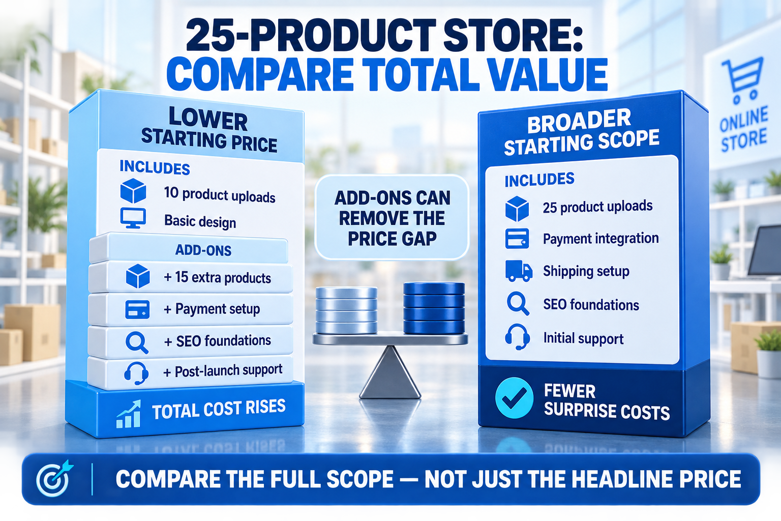 Ecommerce package scope cost comparison