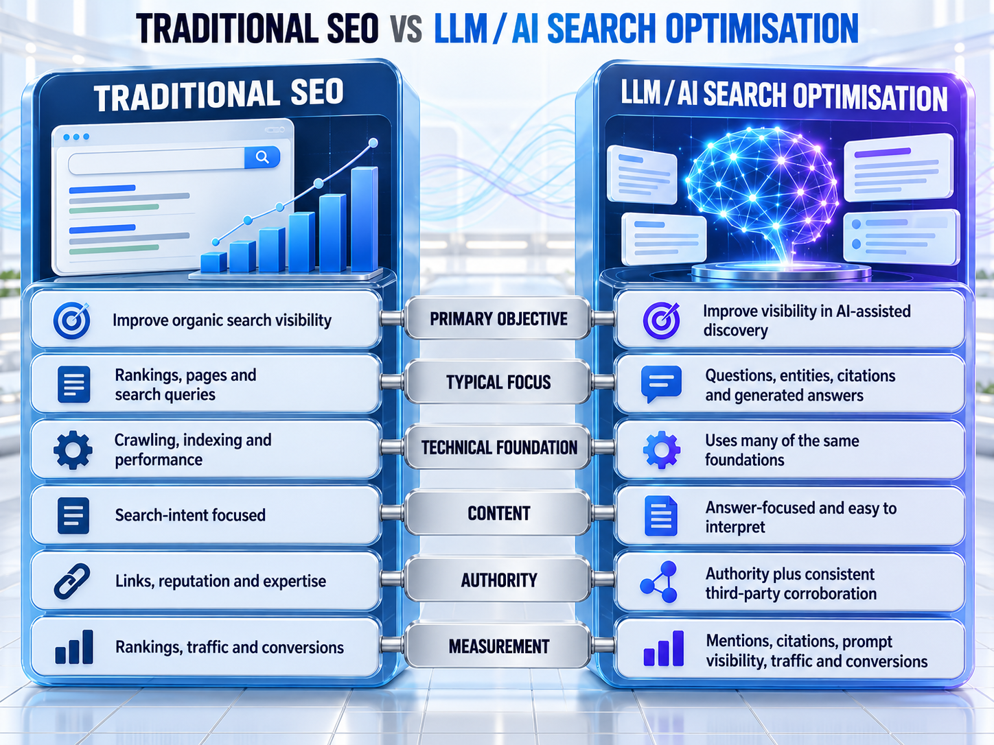 Traditional SEO and AI search comparison